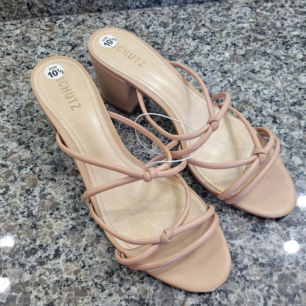 NWOT SCHUTZ Women's Size 10.5B Beige Princey Sandal Block Heel Leather
